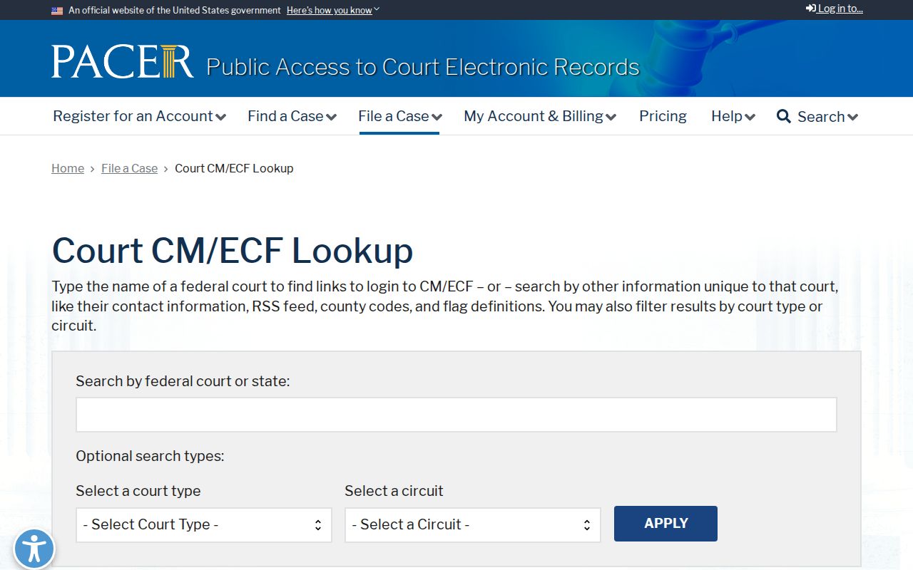 PACER CM ECF court lookup