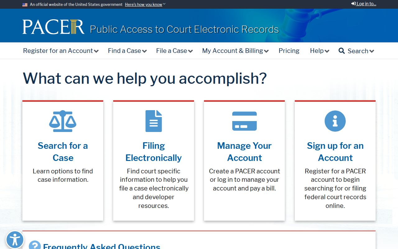 Official PACER federal case search resource