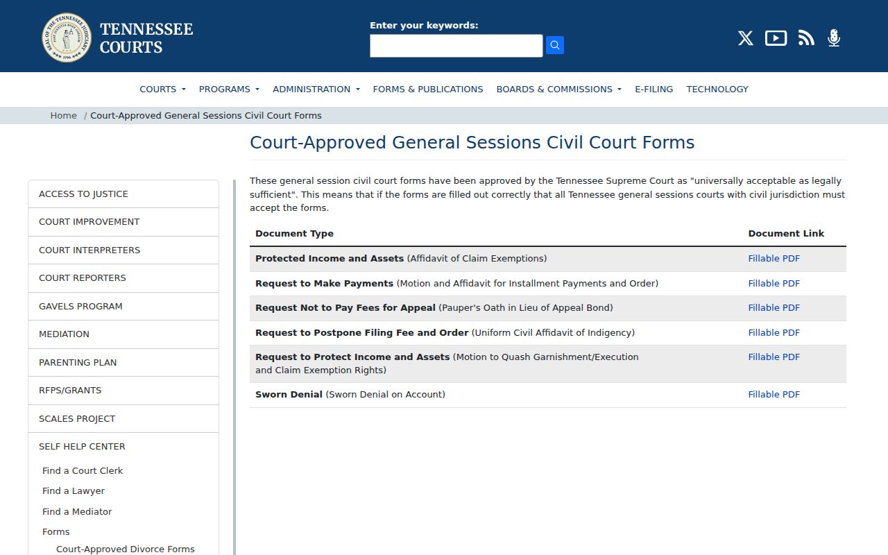 Tennessee General Sessions civil forms for Carter County filing context