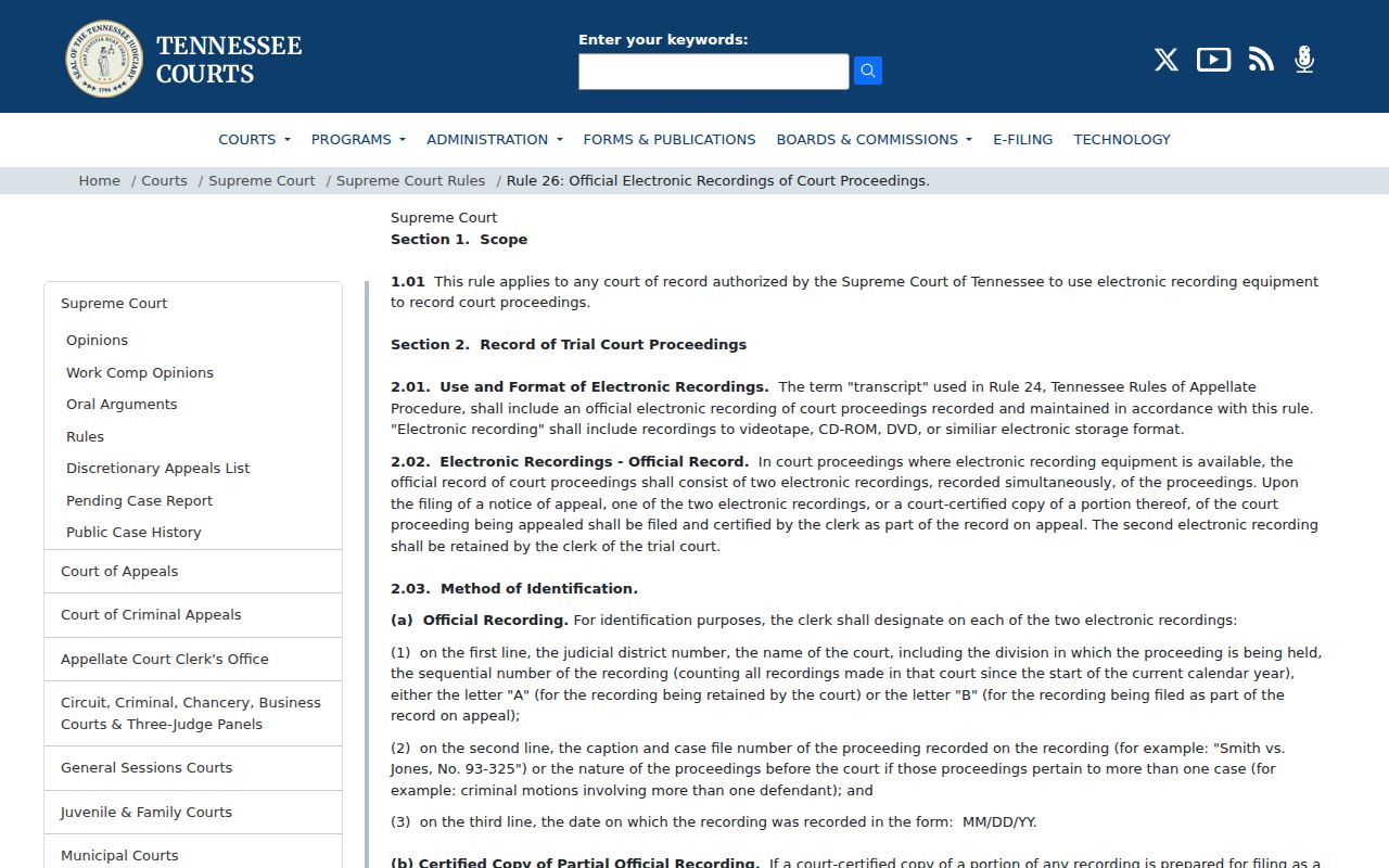 Tennessee Supreme Court Rule 26 electronic recordings