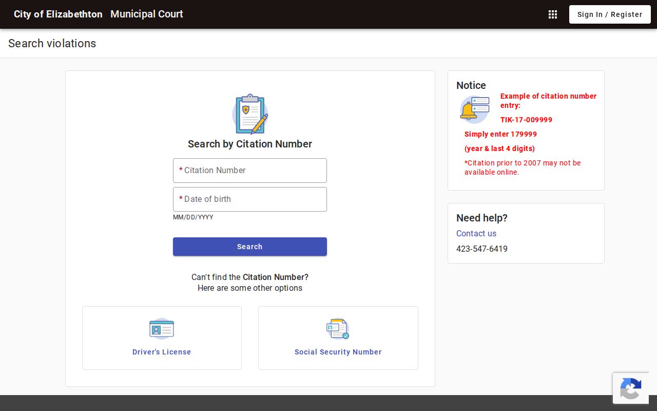 Elizabethton court docket municipal citation search