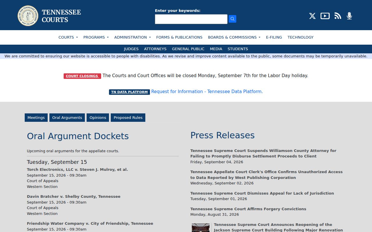 Carter County court docket access through Tennessee Courts public resources